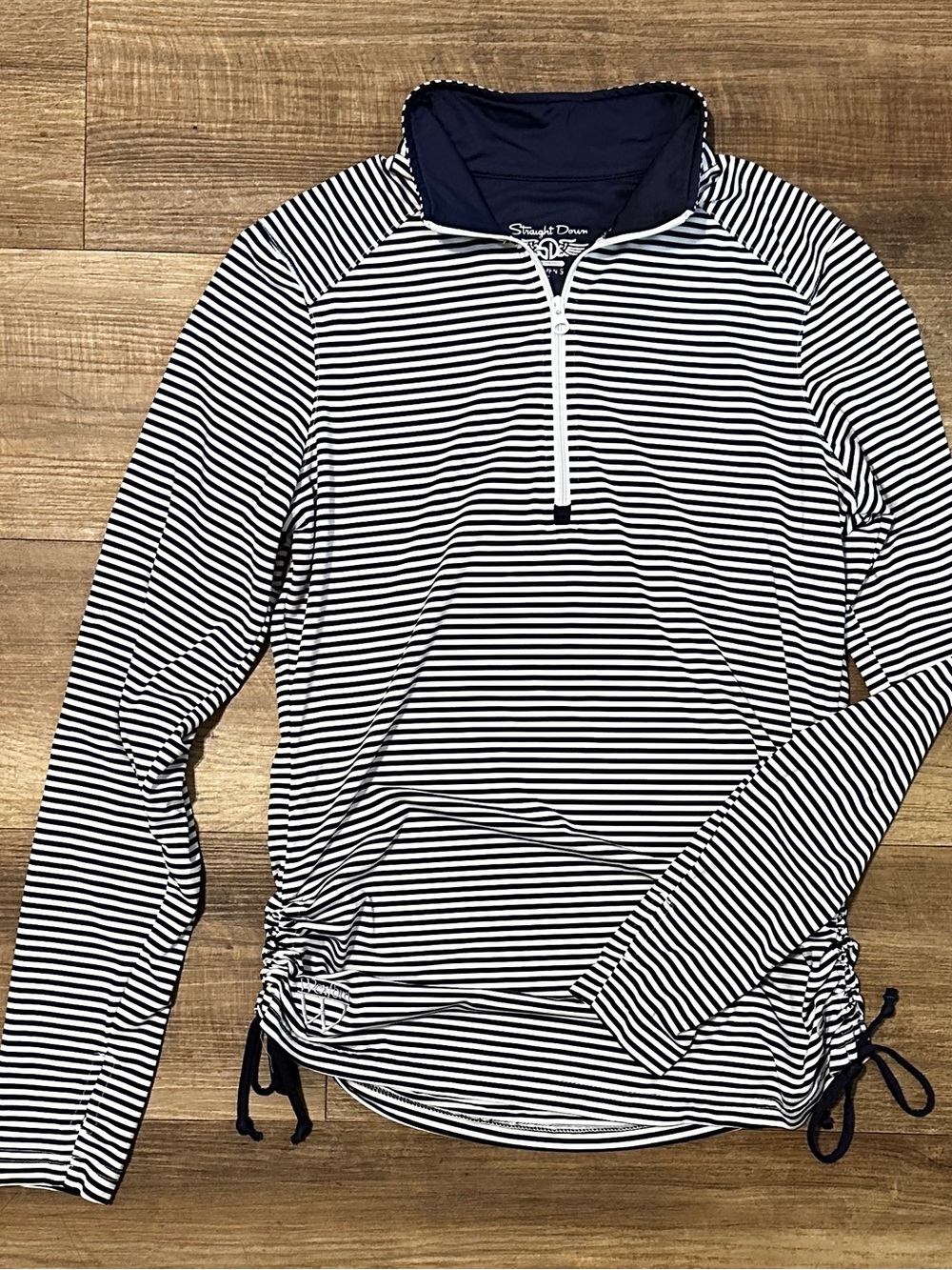 Straight Down Navy & White Stripe Long-Sleeve Quarter-Zip Top with Side Ties